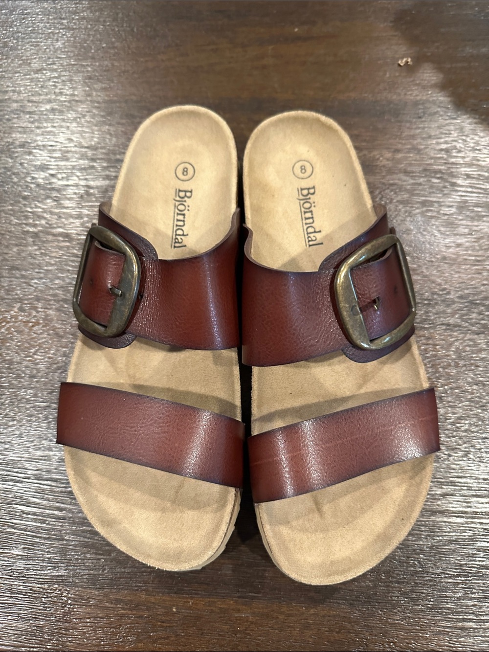 Bjorndal Women’s Chestnut Leather Slide Sandals with Buckle
